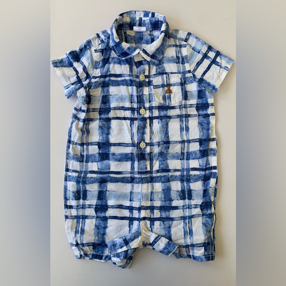 Blue and White Plaid Baby Romper